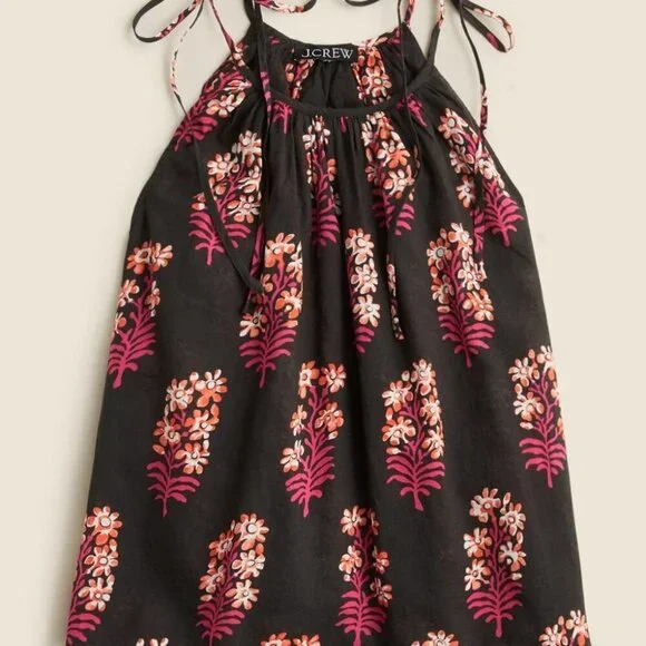 J.Crew Tie-Shoulder Tank Top in Cocoa Block-Print Cotton Voile – Black Floral - Picture 4 of 4